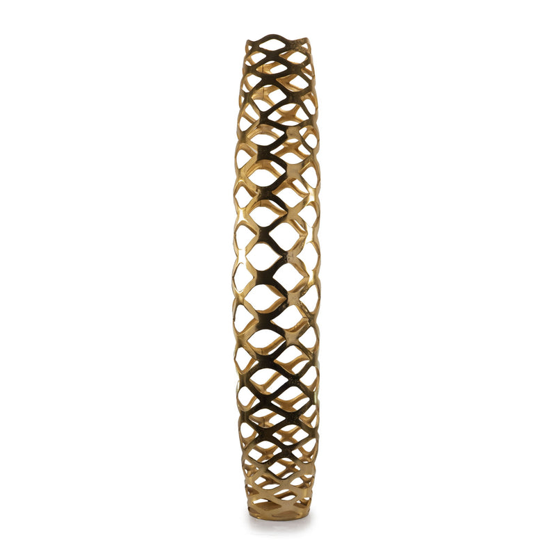 Pierced Geometric Cylinder Floor Vase (722473) - Gold