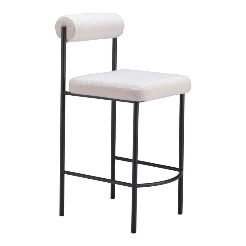 26" Faux Shearling And Steel Low Back Counter Height Bar Chairs (Set of 2) - Ivory / Black