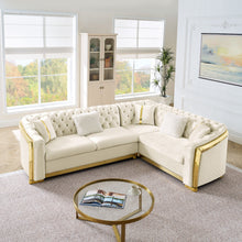 Load image into Gallery viewer, L Shaped Chesterfield Sectional Sofa With Stainless Steel Accents
