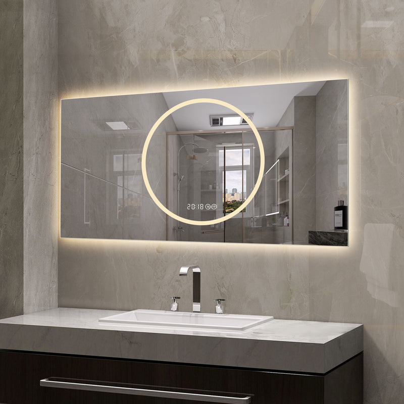 47" Round Lighted Frameless Bathroom Vanity Mirror - Silver