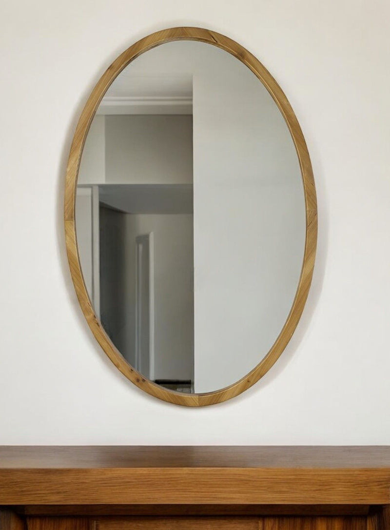 35" Oval Solid Framed Accent Mirror - Brown