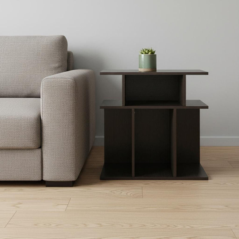 Wood End Table With 6 - Brown