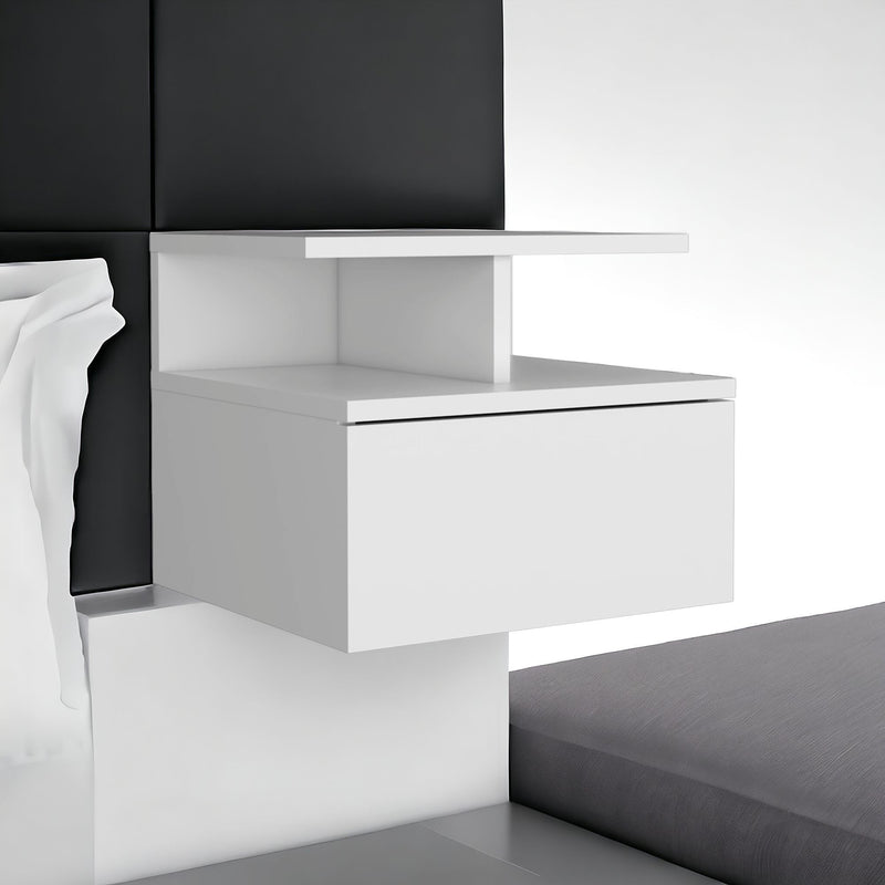 12" One Drawer Faux Wood Floating Nightstand - White