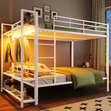Load image into Gallery viewer, Bunk Bed With Storage Shelves, Clothes Hooks, LED Light
