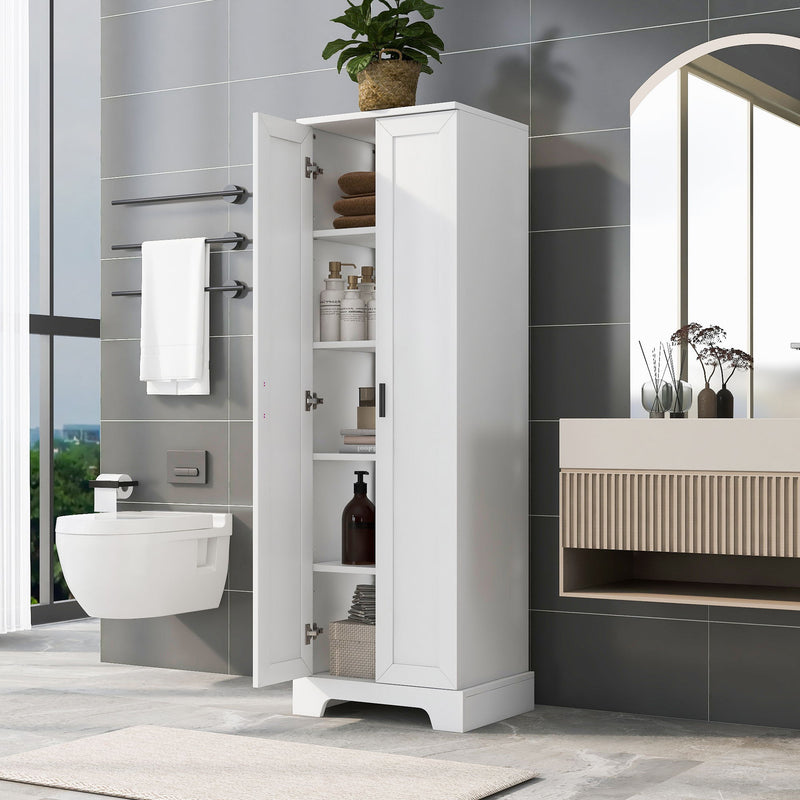 Storage Cabinet With Adjustable Shelves, 2 Doors, Rectangle Design For Bathroom