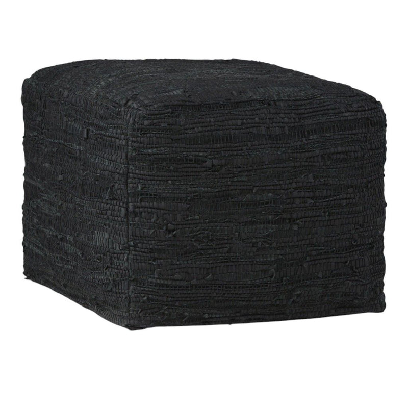Leather Pouf Ottoman - Black