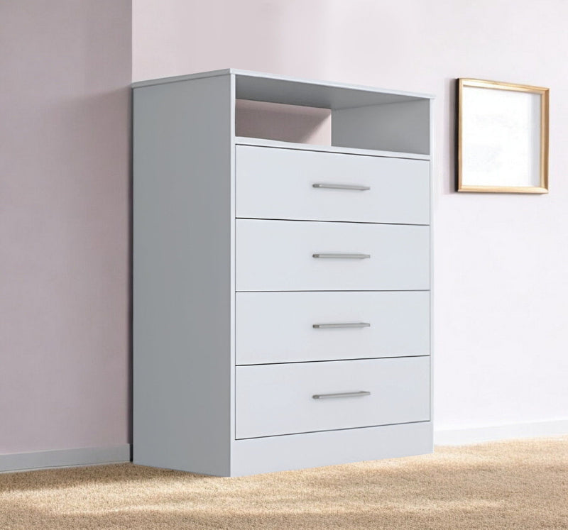 Four Drawer Dresser With Open Shelf - White