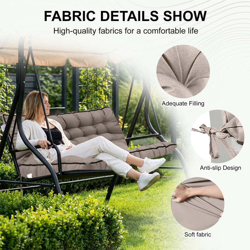 3 Seater Outdoor Porch Swing Cushion With Backrest, Waterproof