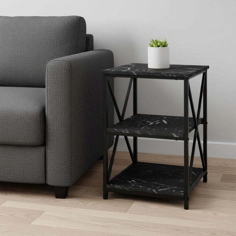 26" Square End Table With Two Shelves - Black