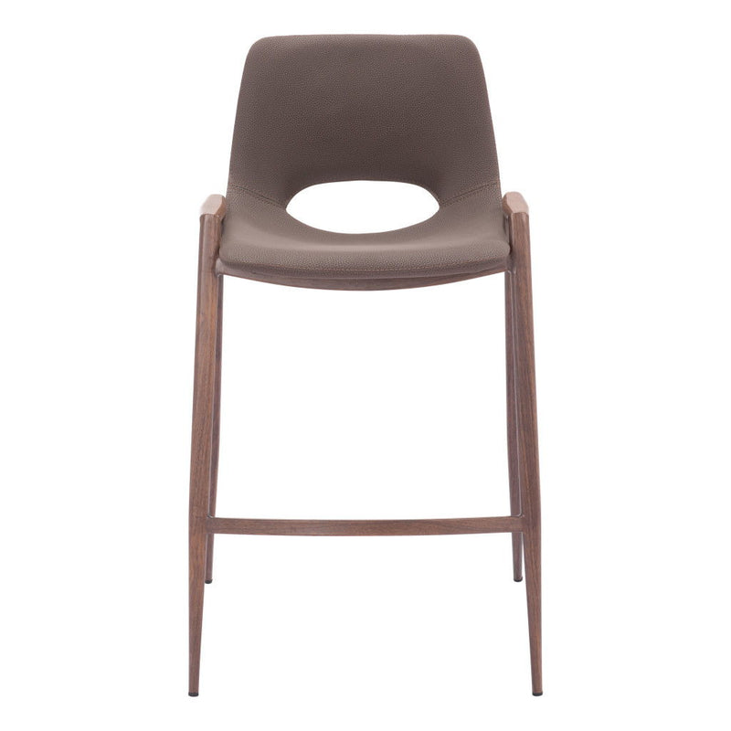 26" Modern Faux Leather And Steel Low Back Counter Height Bar Chairs (Set of 2) - Brown