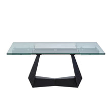 Load image into Gallery viewer, 71" Glass And Metal Self-Storing Leaf Sled Base Extendable Dining Table - Clear
