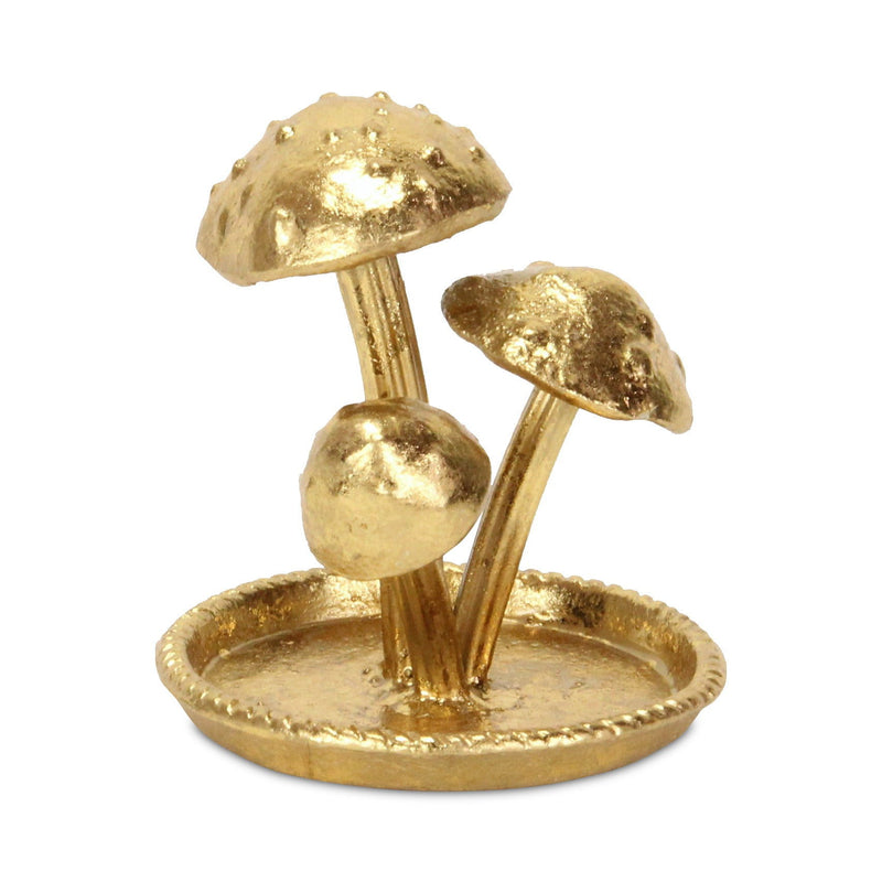 5" Cast Iron Three Mushroom Trinket Tray - Gold