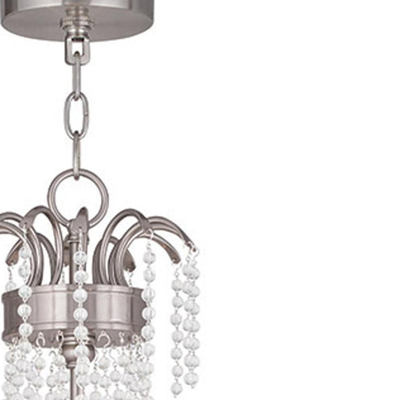 28" Six Light Metal Dimmable Chandelier With Shades - Nickel / Clear