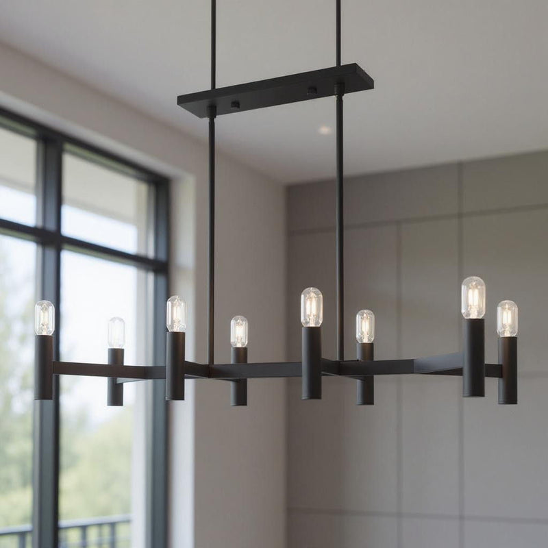 18" Eight Light Dimmable Chandelier With Shades - Black