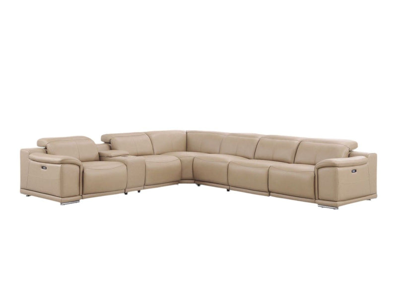 Leather Modular L Shaped 7 Piece Corner Sectional With Console - Beige
