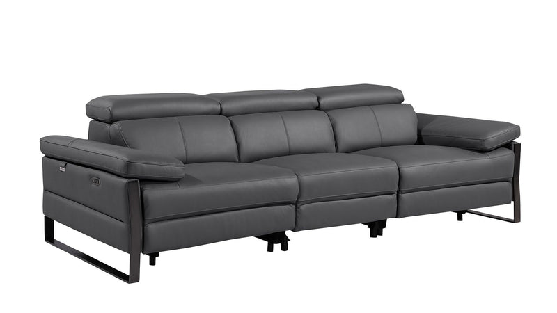 Top Grain Leather Reclining Metal USB Sofa (720332) - Dark Gray