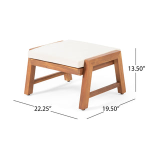 Acacia Wood Outdoor Ottomans With Cushion, (Set of 2)