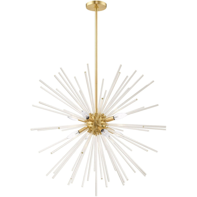 38" Eight Light Dimmable Chandelier With Shades - Brass