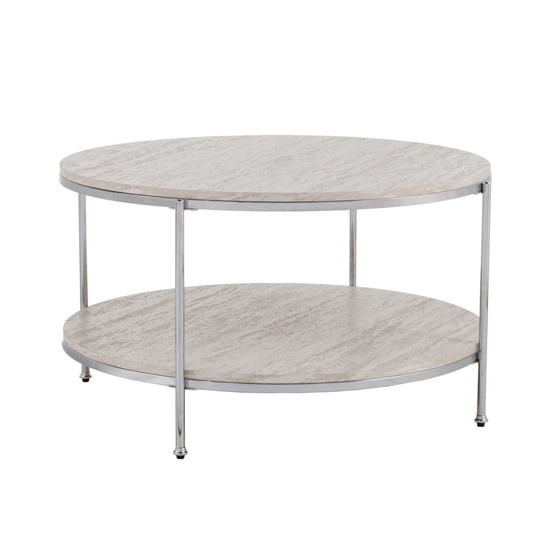 Faux Marble Metal Round Coffee Table - Chrome