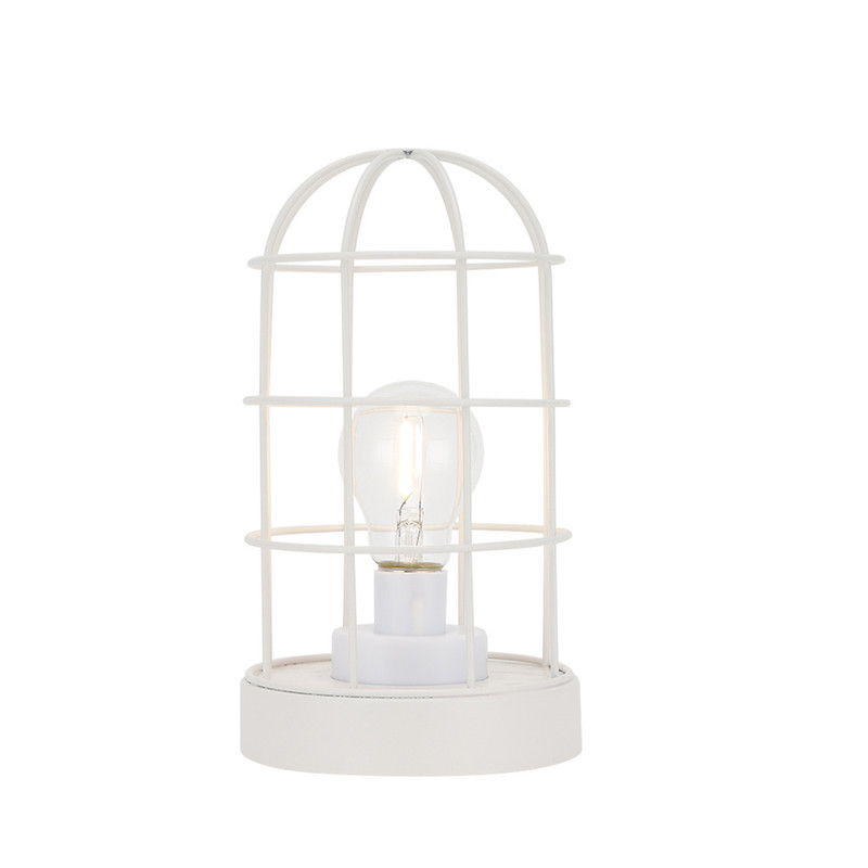 10" Battery Operated Lamp With Cage Cylinder Shade - White