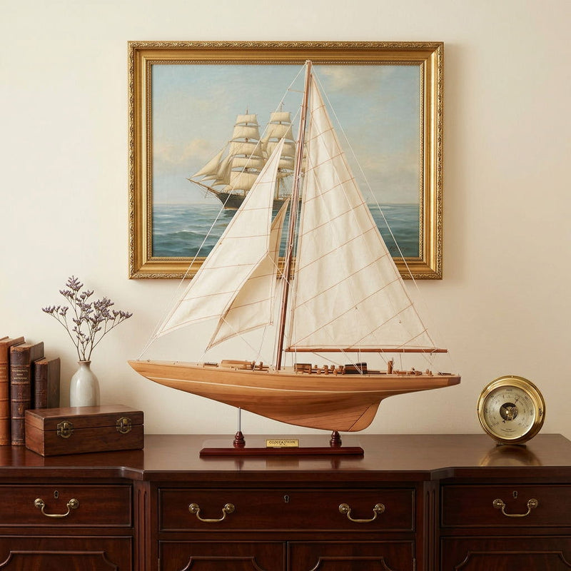 Endeavour Yacht Hand Painted Sculpture - Brown