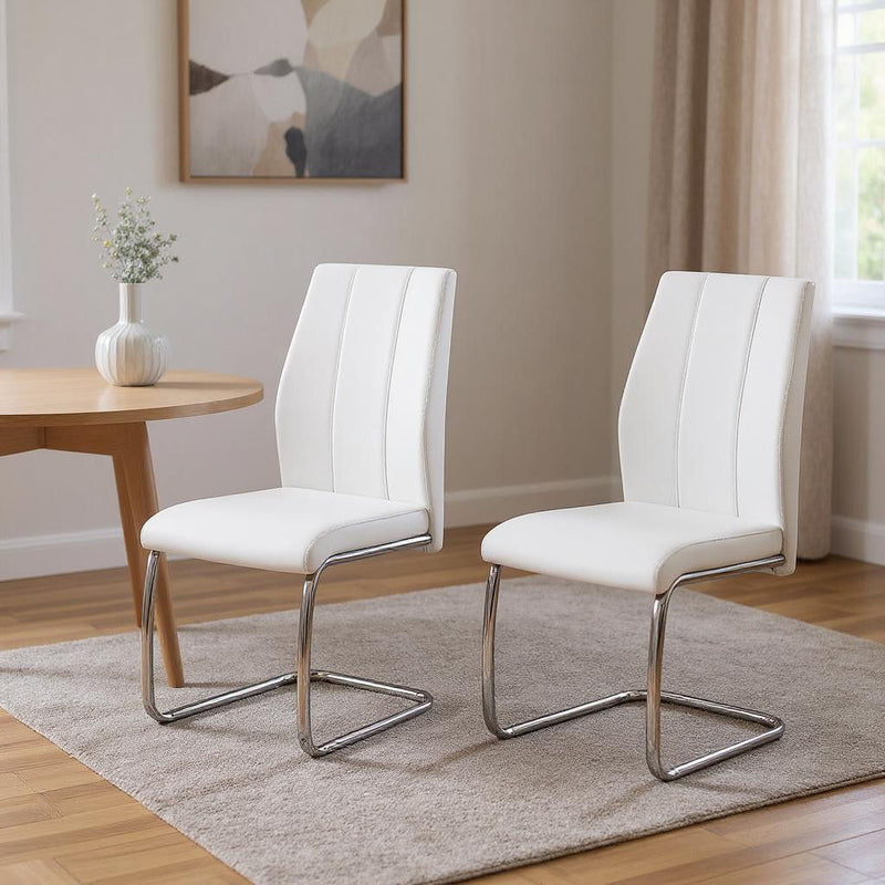 Transitional Upholstered Faux Leather Dining Side Chairs (Set of 2) - White