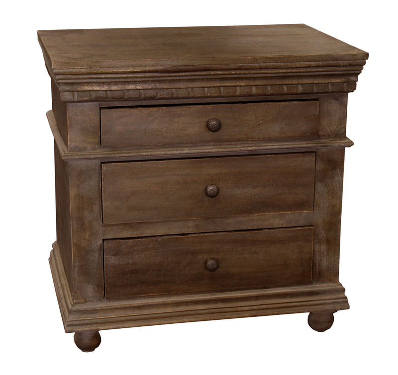 Wood Three Drawer Nightstand - Solid