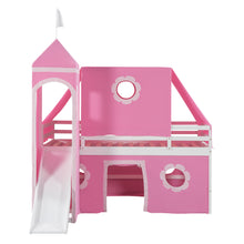 Load image into Gallery viewer, Twin Size Bunk Bed with Slide Pink Tent and Tower - Pink
