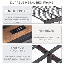 Load image into Gallery viewer, Queen Bed Frame with Storage Headboard, Charging Station and LED Lights, Upholstered Platform Bed with Heavy Metal Slats, No Box Spring Needed, Noise Free, Easy Assembly, Dark Gray
