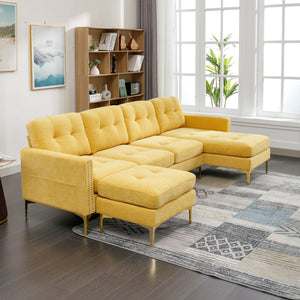 110" L-Shape Convertible Sectional Sofa Couch with Movable Ottoman for Living Room, Apartment, Office, Yellow