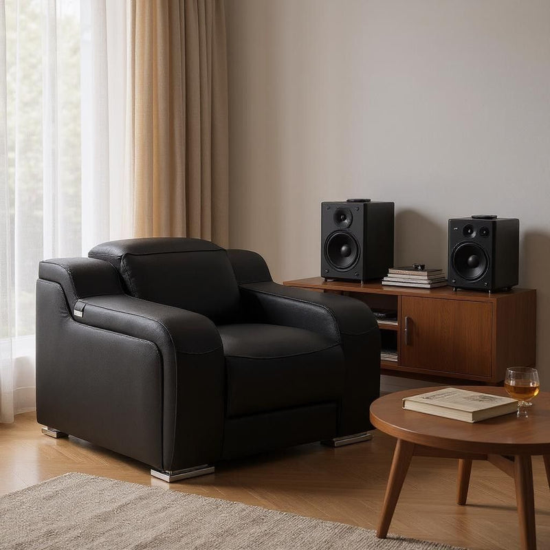 Italian Leather Wall Hugger Recliner With USB - Black