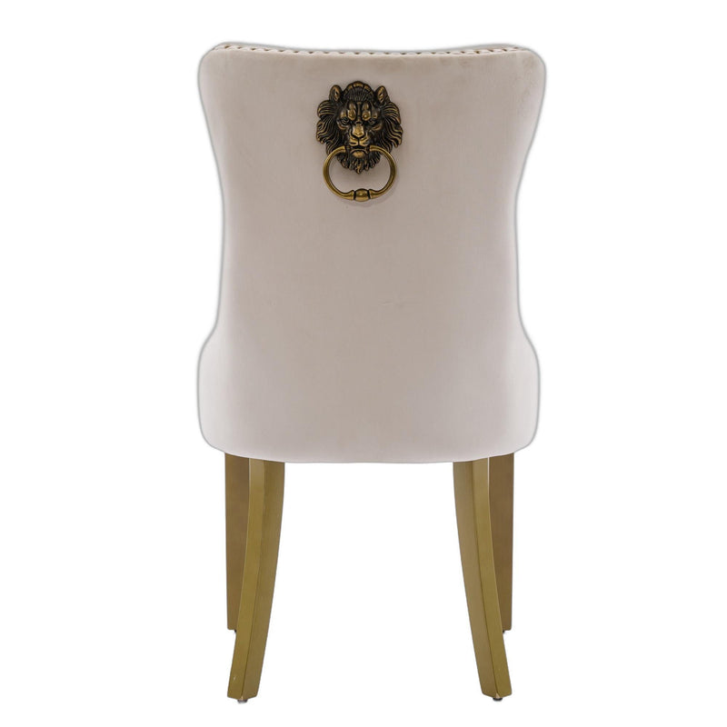 Tufted Solid Wood Dining Side Chairs (Set of 2) - Beige / Gold