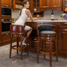 Load image into Gallery viewer, Seat Height 26'' Cow Top Wooden Bar Stool, 360 Degree Swivel Bar Height Chair With Backs For Home Kitchen Counter
