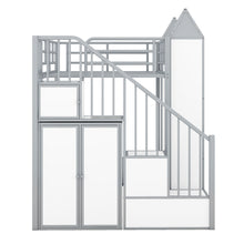 Load image into Gallery viewer, Metal Twin over Twin Castle-shaped Bunk Bed with Wardrobe and Multiple Storage, Gray+White
