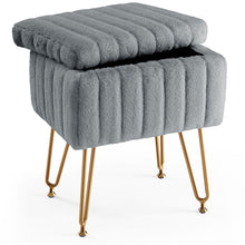 Load image into Gallery viewer, Faux Fur Storage Ottoman - Gray / Gold
