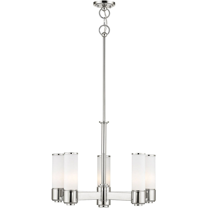 20'' Five-Light Dimmable Chandelier With Shades - Nickel / Pearl Silver