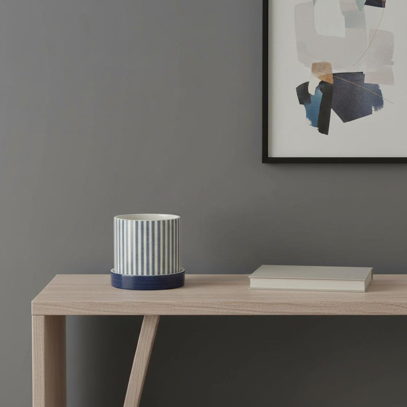 Striped Round Pot Planters (Set of 2) - Blue / White