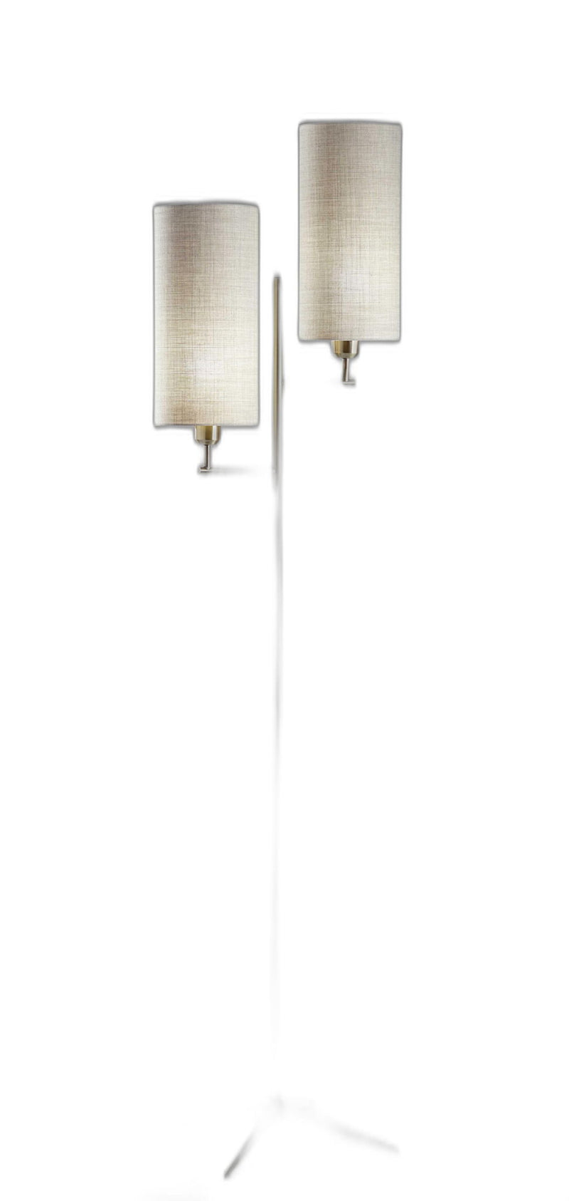 Two Light Novelty Floor Lamp With White Drum Shade - Brass