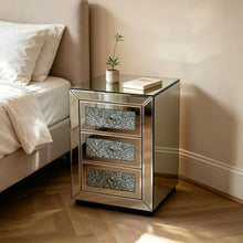 Load image into Gallery viewer, 3 Drawer Nightstand With Glass Accents, Bedside Table For Bedroom - Silver
