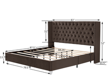 Load image into Gallery viewer, B100S King bed with one nightstand, Button designed Headboard,strong wooden slats + metal legs with Electroplate
