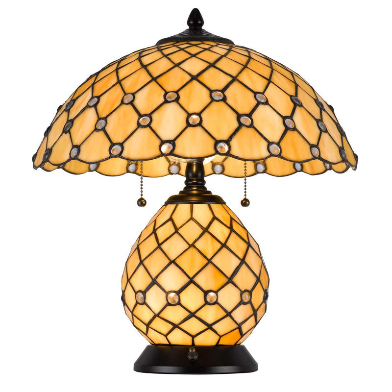 Two Light Round Tiffany Lamp With Dome Shade - Amber / Black