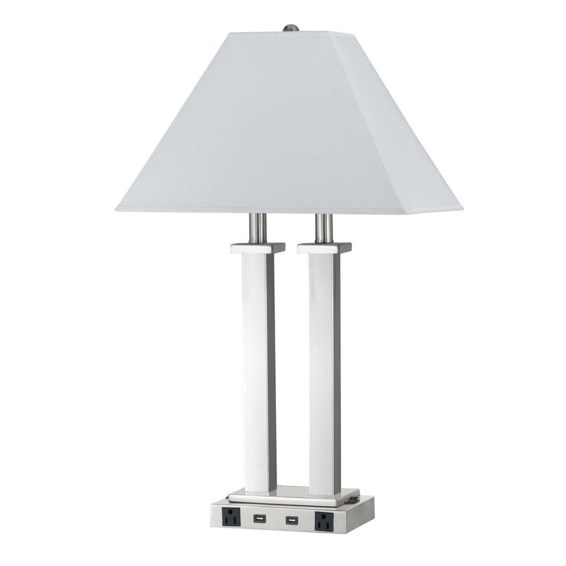 Metal Two Light Desk USB Table Lamp With White Novelty Shade - Nickel