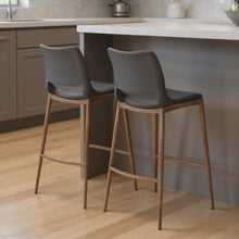 Load image into Gallery viewer, 29" Faux Leather And Steel Low Back Counter Height Bar Chairs (Set of 2) - Dark Gray / Walnut
