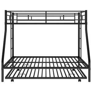 Twin over Full Bed with Sturdy Steel Frame, Bunk Bed with Twin Size Trundle, Two-Side Ladders, Black(OLD SKU:MF194424AAB)