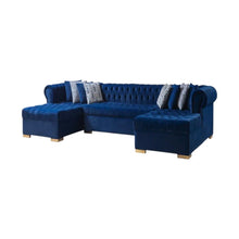 Load image into Gallery viewer, Velvet U Shaped Three Piece Sofa Chaise Sectional With Toss Pillows - Blue
