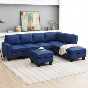 [VIDEO provided] [New] 104.3*78.7" Modern L-shaped Sectional Sofa,7-seat Linen Fabric Couch Set with Chaise Lounge and Convertible Ottoman for Living Room,Apartment,Office,3 Colors