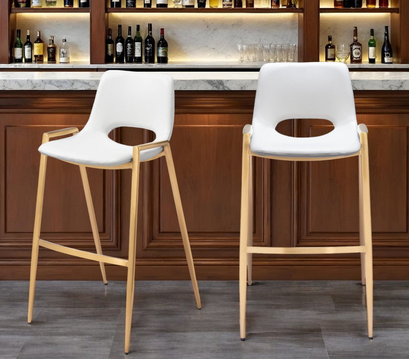 30" Faux Leather And Steel Low Back Bar Height Bar Chairs (Set of 2) - White / Gold