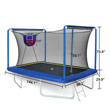 Load image into Gallery viewer, New Yc 8Ft By 12Ft Rectangular Trampoline With Basketball Board, Ball Inflater And Ladd Astm Standard Tested And Cpc Certified - Blue
