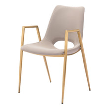 Load image into Gallery viewer, Upholstered Faux Leather Open Back Dining Arm Chairs (Set of 2) - Beige / Gold
