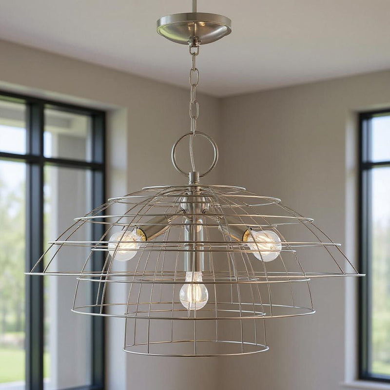 18'' Four Light Dimmable Chandelier With Shades - Nickel / Pearl Silver